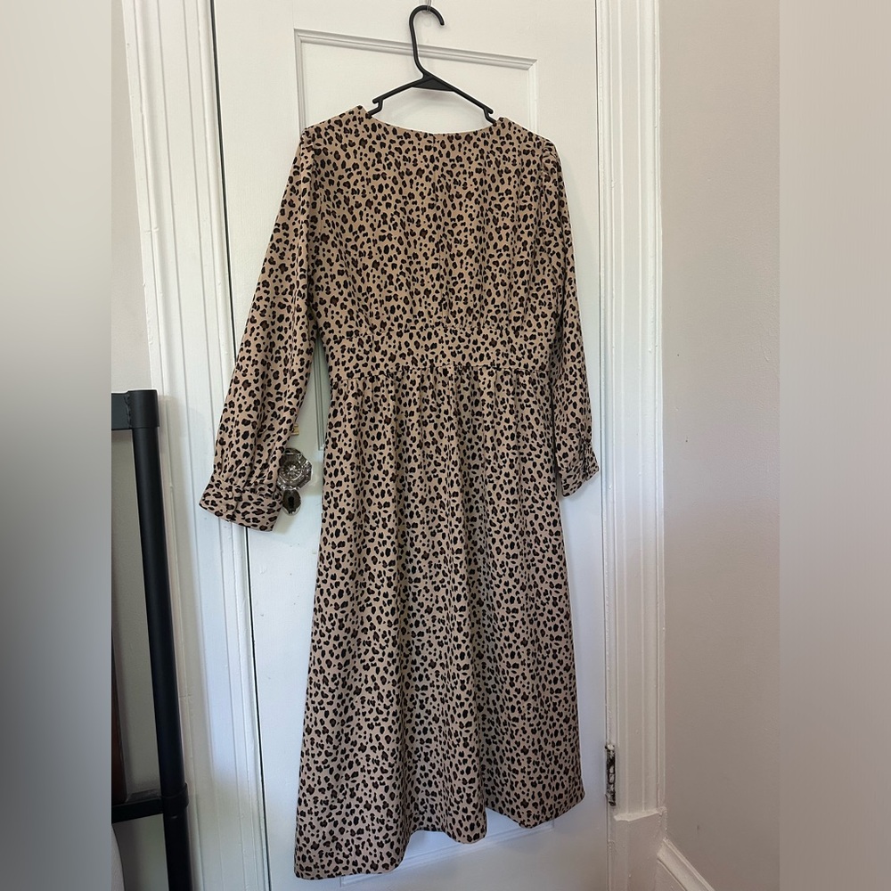 J. Crew Button Front Leopard Print A-line Midi Dress - Picture 6 of 8